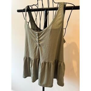 Lucky Brand Olive Green Peplum Tank Top Henley Button Front Boho Medium